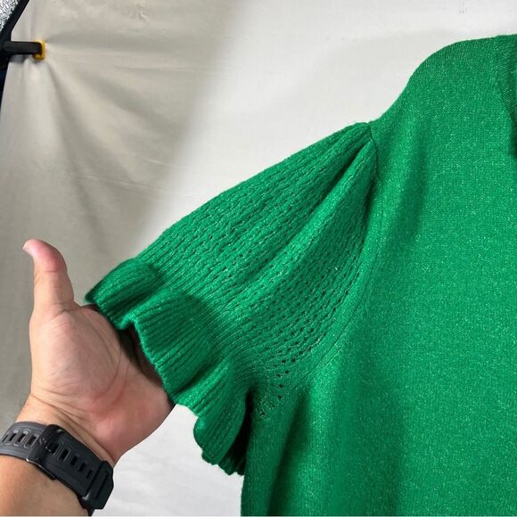 Torrid Green Cashmere Pullover Ruffle Sleeve Sweater Blouse 0665 - Picture 4 of 11